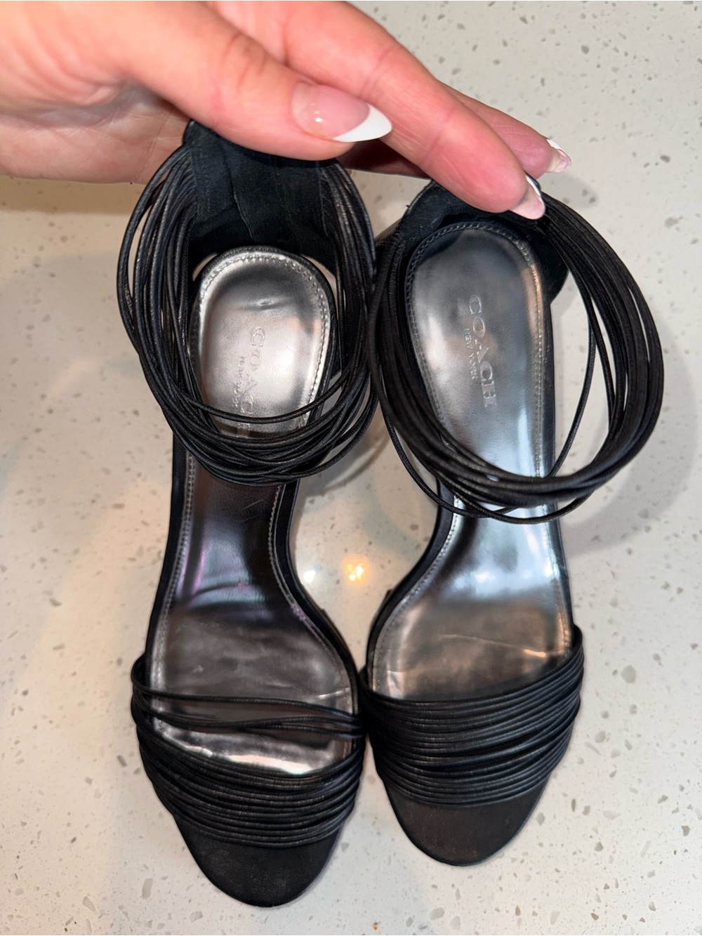 COACH Black Strappy Wrap-Around Heeled Sandals - Picture 2 of 10